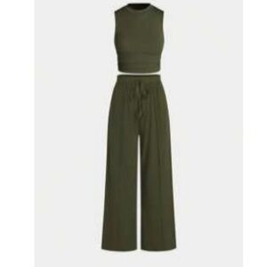 SHEIN Olive Green Wide Leg 2 pcs Set